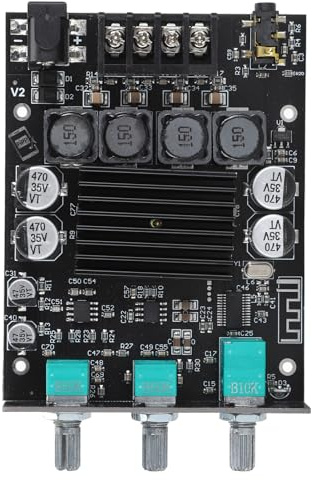 Scheda Amplificatore Bluetooth, 2x100 W CC 12‑24 V, Scheda Amplificatore Stereo a Doppio Canale, Ingresso BT 5.0 e AUX da 3,5 Mm, Modulo Amplificatore di Potenza Audio per