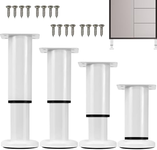 SLTAXAR 4 PCS Pies Ajustables para Muebles 12-18CM, Patas Extensibles, Patas Blancas Patas para Muebles Regulables con 16 Tornillos para Armarios Mesillas de Noche Camas Escritorios Cómoda Estantería