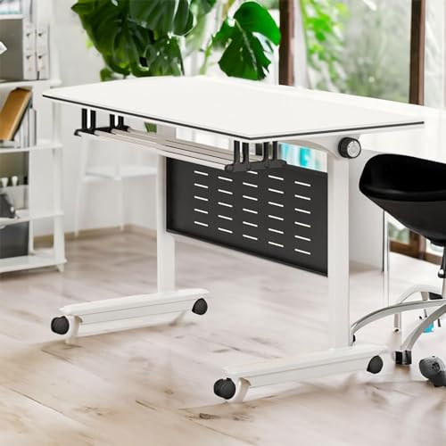 Klappbarer Schreibtisch mit Rollen, Mobiler Klapptisch Konferenztisch, Weiß Besprechungstisch, Büro Arbeitstisch Klappbar, Foldable Table für Büro,Besprechungsraum, Klassenzimmer 140*60*75cm (6 Stück)
