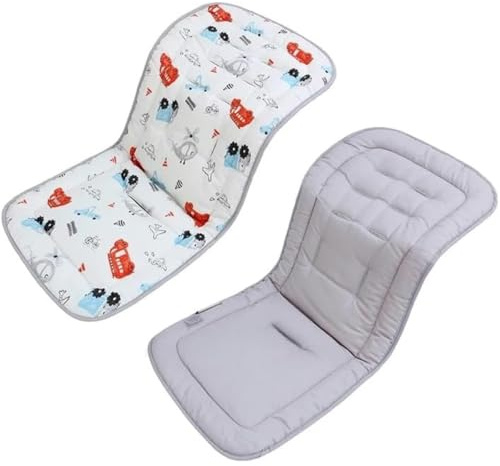 ZiaWorld Reversible Baby Pushchair Seat Liners, Pram Liner, Travel Cot Mattress for Pushchair, Universal Stroller Liner Breathable Soft Pad Cotton Foldable Baby Cushion Mattress (Grey Car)