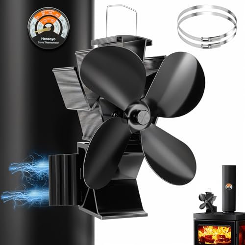 Ventilatore magnetico 3 in 1, migliorato ventilatore per stufa, senza corrente, silenzioso, con termometro e 2 anelli di ricambio, ventilatore per legna da ardere, focolare
