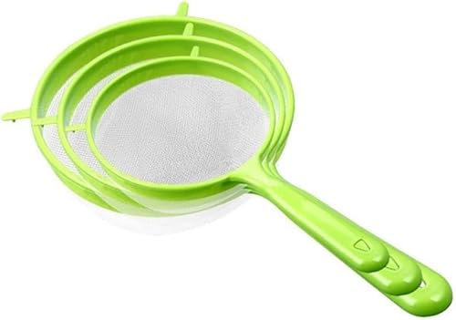 3 PCS/Set Flour Sifter with Long Handle, Plastic Hangable Flour Colander Powder Filter Strainer Fine Mesh Colander Coffee Filter Tea Strainer, Strainers and Colanders and Food Strainers（Green）