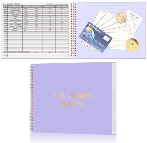 HAUTOCO Bill Payment Tracker: Bill Tracker Notebook for Financial Budgeting, Monthly Bill Payment Organiser Log Book for Small Business & Personal Expenses - 120 Pages, Purple