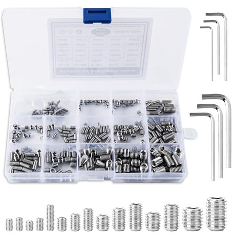 300 Stück Madenschrauben Sortiment Set Edelstahl Schrauben Kegelspitze Gewindestift Innensechskant Wurmschrauben Schraube Türklinke mit Schraubenschlüssel M2.5 M3 M4 M5 M6 M8 für Türklinken