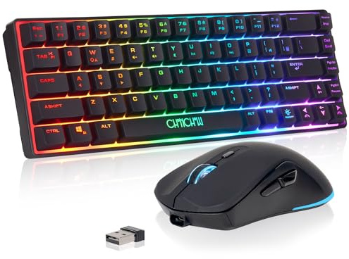 Ensemble clavier et souris de jeu sans fil à 60 %, rétroéclairage RVB rechargeable | Clavier lumineux à LED, souris et clavier de jeu sans fil pour Xbox, PS4, PS5, PC, ordinateur portable – Noir