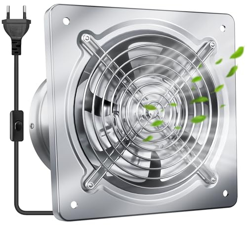 Yrichtra Extracteur d’Air 250mm 1680m³/h – Ventilateur Air Chaud Silencieux avec Clapet Anti-Retour, Ventilation Extracteur d’Air pour Salle de Bain, Cuisine, Garage & Sous-Sol, Fiche EU – Argent
