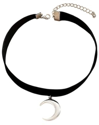 WUNZILO 1pcs Schwarz Gothic Choker Halskette Damen Leder Halbmond-Schmuck