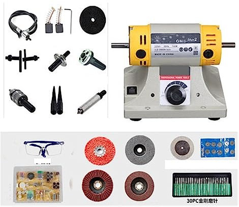 Esmeriladora de Banco, Máquina pulidora de piedra de 350W, máquina de torno de Banco de joyería de Jade for carpintería DIY, máquina de corte de Jade, amoladora, para moler, pulir y taladrar(Generati