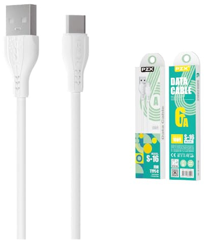 Cable Usb C Carga Rapida, Tipo C, Carga Súper Rápida 6A, Cable de Datos para Teléfono Móvil, Resistente, Blanco. Para Samsung, Xiaomi, Huawei, Oppo, Redmi. 1Metro. PZX S16