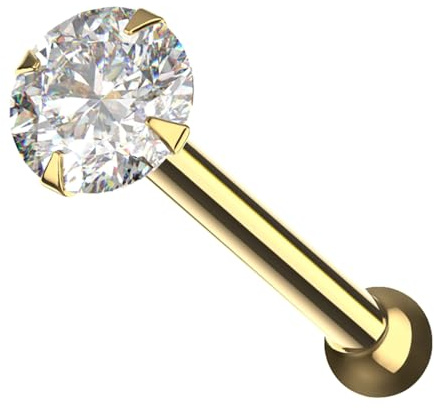 AZARIO LONDON Labor Grown Diamond 14K Solid Yellow Gold 22 Gauge Ball End Nose Pin Nose Stud Piercing Schmuck