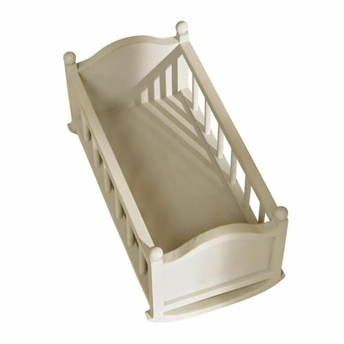 Loberon Puppenwiege Erilea, Klassisches Vintage-Design, Nostalgischer Look, Platz für Puppen, Stofftiere und mehr, Puppenuzbehör, Spielzeug, Kiefernholz, antikgrau