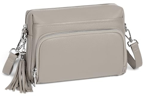 befen axelremsväskor i äkta läder för kvinnor små axelremsväskor med inbyggd RFID-blockerande plånbok, Ljusgrå, 9.1 x 2.76 x 6.5, Crossbody väska