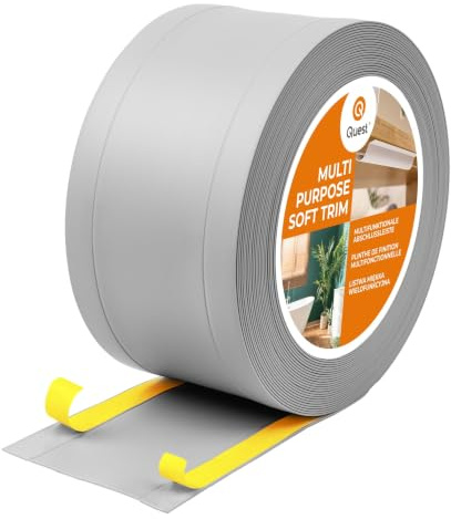 Quest Weichsockelleiste 6in1 PVC 120 mm selbstklebend - Grau, 5 m | Multifunktionsleiste mit Kabelkanal & Stoßschutz, flexible Knickleiste, Montage ohne Bohren für Haus, Büro & Werkstatt