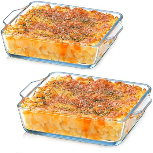 NUTRIUPS Set of 2 0.8L Square Borosilicate Glass Baking Dishes, 15.5x18.5x4.5cm Oven Freezer Safe and Dishwasher, Durable for Meal Prep