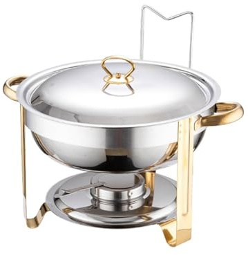 Dexinhdh Scaldavivande Rotondi per Buffet, Set di Scaldavivande in Acciaio Inox con Supporto per Coperchio, Telaio Spesso per Catering, Chafing per Eventi, Feste, Cene(Gold)