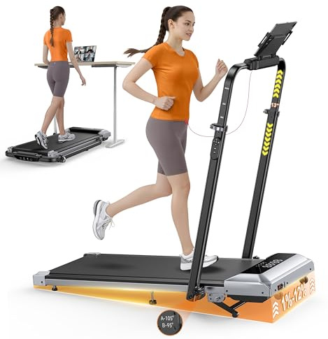 Laufband für Zuhause mit 12% Steigung, 12km/h Klappbar Laufband mit 1150MM Einziehbares Steigrohr, 6 in 1 Walking Pad, 95°/105° Drehbarer Steigrohr, 2.5HP Leiser Motor, Fernbedienung und App