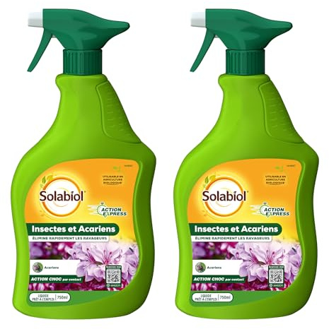 SOLABIOL 2 Anti-Insectes & Acariens - Pulvérisateur Prêt à l'Emploi 2x750ml | Action Rapide & Agit par Contact - Pour Plantes Intérieurs & Extérieurs - SOFAZPAL750NX2