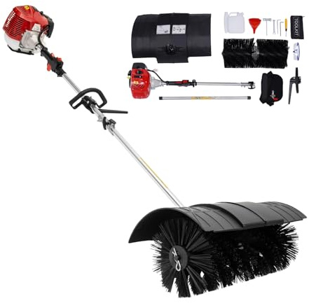TONFEION Barredora de gasolina de 52 CC, 2 tiempos, quitanieves, gasolina, barredora manual con cabezal de cepillo de 58 cm, 1 L, refrigerado por aire, 2,3 CV