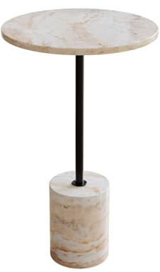 Liadomo Beistelltisch rund, Goro, 36 cm, Marmor braun | Couchtisch, runde Tischplatte, Marmortischplatte, Marmorfuß, Metallstange, Unikat, robust