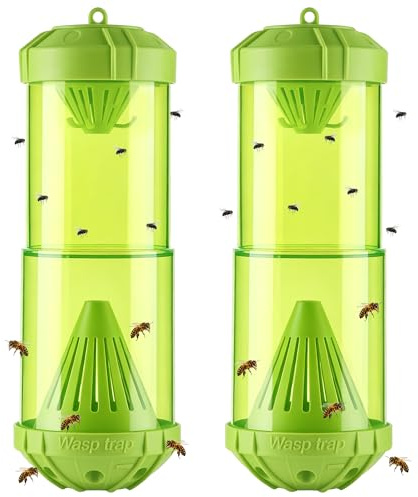 Yineaae Lot de 2 pièges à guêpes, amovibles et réutilisables, pièges à guêpes, pièges à mouches à fruits avec 2 appâts, pièges à abeilles pour extérieur, contre les abeilles, les vestes jaunes, les