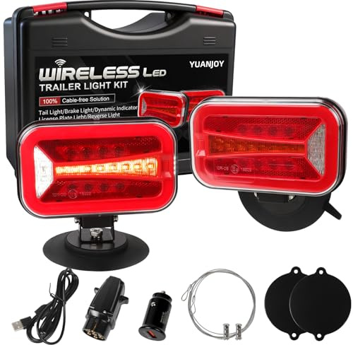 Yuanjoy Kit De Feux Arrière Sans Fil Pour Remorque, 2 Options De Montage Magnétiques IP67 Étanches Pour Remorquage, Ensemble D'Éclairage LED Portatif Pour Camions, Bateaux Et Véhicules Récreatifs