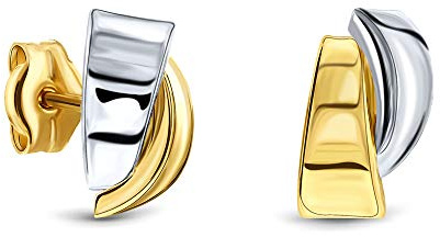 Miore Ohrstecker für Damen 14 Karat – Ausgefallene Ohrringe aus 585 Gold Bicolor – Ohrschmuck aus Weiß- und Gelbgold 4,8mm x 9mm