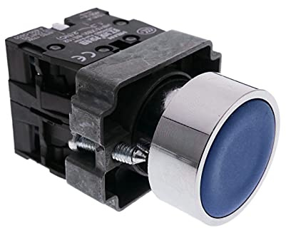 BeMatik - Pulsador momentáneo 22mm 1NO 1NC 400V 10A Normal Cerrado y Normal Abierto Azul