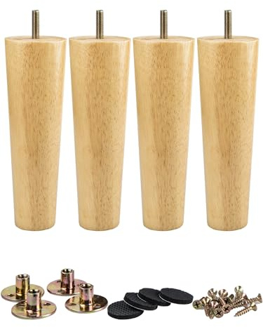 La Vane 4er Set Möbelfüße aus Massivholz - Konische Tischbeine Ersatz (Höhe: 18cm) mit M8 Gewindebolzen, Montageplatten - Für Sofa, Bett, Schrank, Couch, Ottomane & Tische - Leicht zu installieren