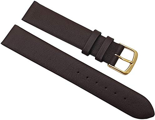 17mm Kalbsleder Uhrenarmband Made in Germany in Dunkelbraun mit goldfarbender Dornschließe MJ-Design-Germany inkl. Myledershop Montageanleitung