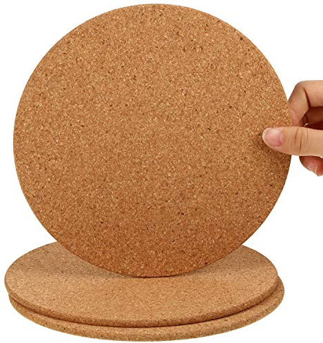 Boao 3 Pcs Round Cork Trivets for Hot Dishes High Density Thick Coasters Wooden Absorbent Cork Plant Coasters for Kitchen, Drinks Coffee Plants (8 Inch)
