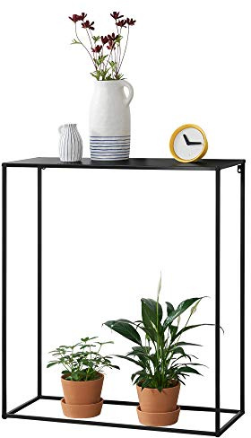 [en.casa] Tavolo a Consolle in Metallo 92 x 80 x 32 cm Mobile Alto Stretto per Ingresso Corridoio Tavolo da Appoggio - Nero