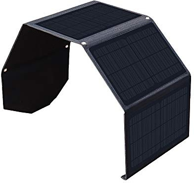 XINPUGUANG Solcellsladdare 28 W bärbar USB 5 V 3 A utomhus vikbar solpanel för smartphone, surfplatta, kamera, powerbank, fläkt, camping resor energiladdning (svart)