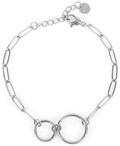 styleBREAKER Pulsera de acero inoxidable para mujer | Pulsera ajustable (15,5-19 cm), 3 mm ancho, 2 charms, para layering.