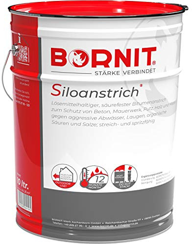BORNIT Siloanstrich Bitumen Dichtmasse robuster Schutzanstrich 10L | [lösemittelhaltig] Beton Mauerwerk Putz Metall Holz Gartenhaus Bauernhof Vorratsbehälter Hochbeet Pergola Zaun Holzunterstand