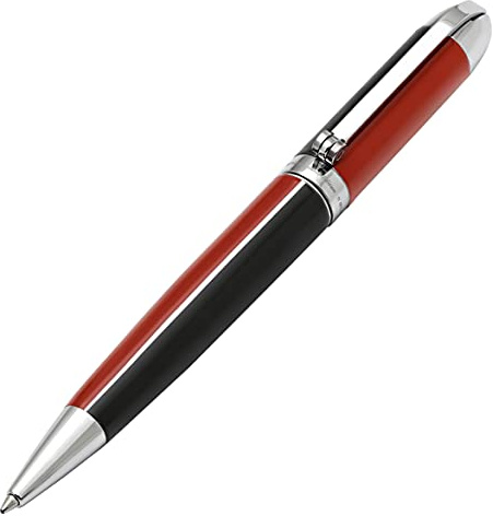 Xezo Visionary Brass and Aluminum Ballpoint Pen, Medium Point. Hand Lacquered in Red and Black Color. Numbered in Limited Edition of 500. Classic Art Deco Color Disposition, Retrofuturistic Body Style
