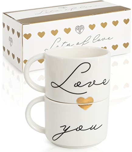 WeddingTree Tassen Hochzeit mit Motiv ‚Love you‘ - Paar Tassen Set 2er - Hochzeitsgeschenke für Brautpaar - Tasse für Paare - Hochtzeitsgeschenk Tasse