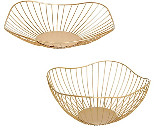 BESTonZON Kischkorb Obstkorb Metall Obstschale 2 Stücke Eisen Kunst Korb Golden Gemüsekorb Arbeitsplatte Körbe Organizer für Obst Gemüse Snacks Dessert Küche Party Metallgemüseschale