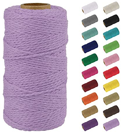 Uiopa Corda Macrame 2mm x 100m, Natural Cotone Filo Macrame Corda Colorata Spago Fai da Te Cordoncino per Uncinetto, Arazzo da Parete, Appendere le Piante, Decorazioni, Acchiappasogni (Viola chiaro)