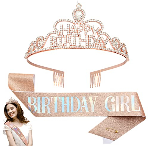 MFCGHXR Feliz Cumpleaños Corona Sombrero Diadema,Princesa Corona Pelo Etiqueta Cumpleaños Cumpleaños,Oro Colorido Fuente Colorida,Usado para Accesorios de Fiesta de Cumpleaños