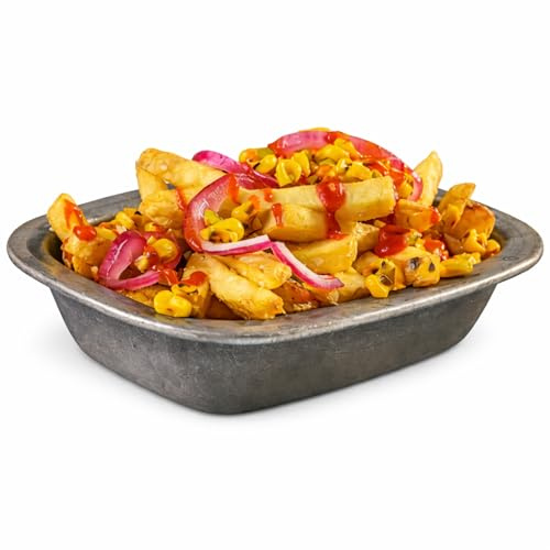 Genware Vintage Steel Pie Dish 20cm (7.8) Stainless Steel Oblong Serving Dish – Oven Safe Industrial Style Individual Pie & Side Dish for Restaurant, Gastropub & BBQ Presentation
