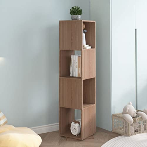 YITHOPI Ablagen Vitrinenschrank,Dekoratives Bücherregal Wohnzimmerschrank Drehregal Sonoma-Eiche 34,5x34,5x147,5 cm Spanplatte,Schlafzimmer, Wohnzimmer, Büro,Einfaches Design