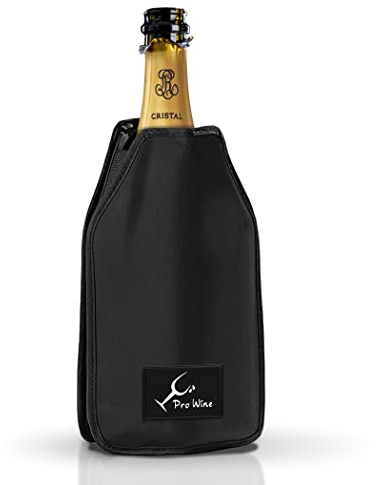 Borsa Termica per Bottiglie di Vino o Champagne, Refrigeratore Vino, Raffredda Bottiglie di Vino da Tavolo, Ghiaccio per Bottiglie, Tessuto idrorepellente ed elastico (Black)
