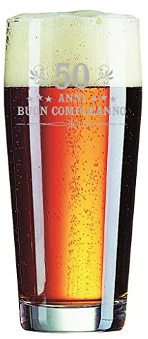 Colorfamily Bicchiere da Birra 40 cl 50 anni Buon Compleanno con incisione - Idea regalo