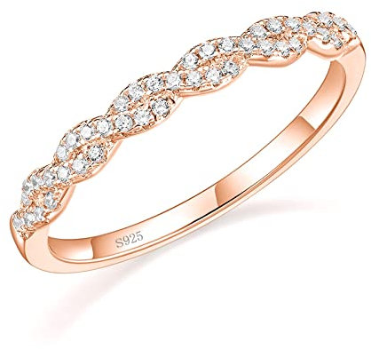 Titaniumcentral Damen Vorsteckring 925 Silber Rosegold Gold Halb Eternity Ringe Schmal Verdreht Zirkonia Verlobungsring (Rosegold,47 (15.0))