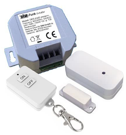DIW-Funk EINBAU-Abluftsteuerung PA-521 3-tlg. SPARSET: Fensterkontaktschalter DFM-2000 + Einbau Funkschalter DES-2300 kabellos 2300 Watt + DKS-10 Key-Sender