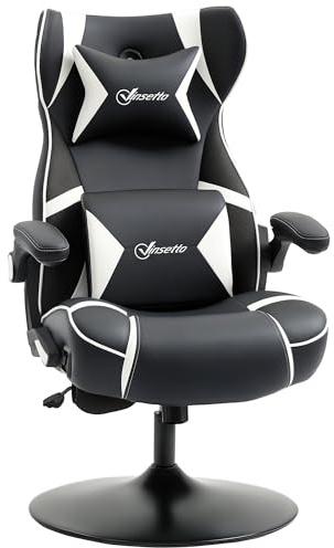 Vinsetto Gaming Stuhl Ergonomischer Gamer Stuhl Kunstleder Schwarz+Weiß | Mit Kopfstütze und Lendenkissen, Höhenverstellbar, Bürostuhl, Gamingstuhl, Wippfunktion