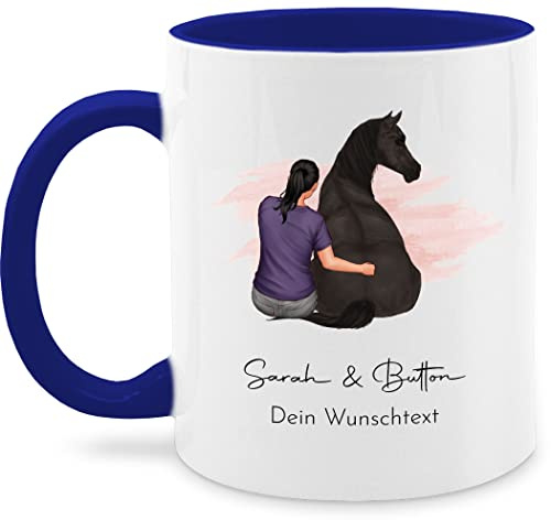Tasse Tassen 325ml - Pferde - Frau mit Pferd I Wunschtext I Wunschname Text I Geschenk Reiter - 325 ml - Dunkelblau - geschenke für pferdefrauen reitersachen pferden pferd- glühweintassen frauen