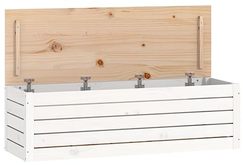 vidaXL Truhe, Aufbewahrungsbox mit viel Stauraum, Aufbewahrungstruhe mit Deckel, Werkzeugkasten Holzbox Holztruhe, Weiß Massivholz Kiefer