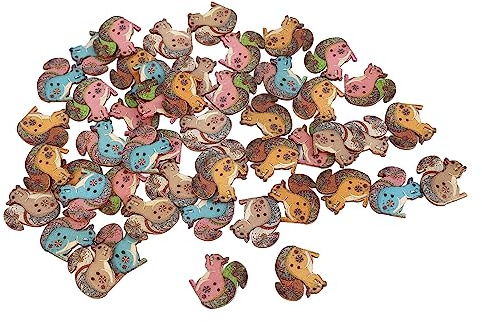 Bastelknöpfe, 3,1 Cm Lang, Niedliche Tierfarben, Helle Holzknöpfe Zum Nähen, Basteln (Eichhörnchen-Stil, 50 Stück)