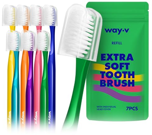 WAY.V Recambio de cepillo de dientes extra suave con fundas individuales para la cabeza, color verde (7 unidades, cerdas suaves)